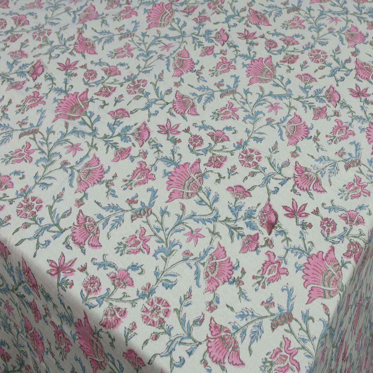Block Printed Rectangle Tablecloth Table Cover - Pink Carnation
