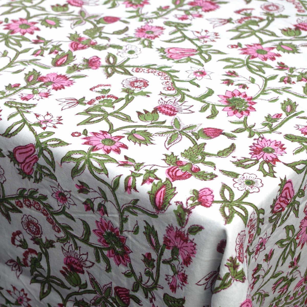 Block Printed Rectangle Tablecloth Table Cover - Pink Tropical