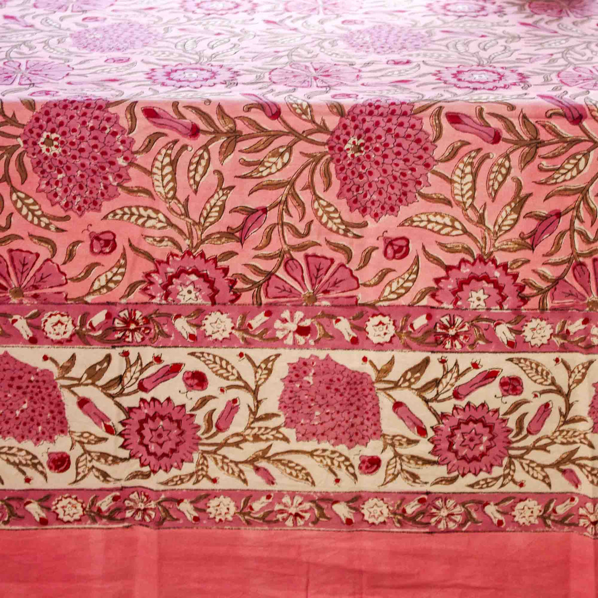 Baby Pink Floral Blossom Block Printed Rectangle Tablecloth Table Cover