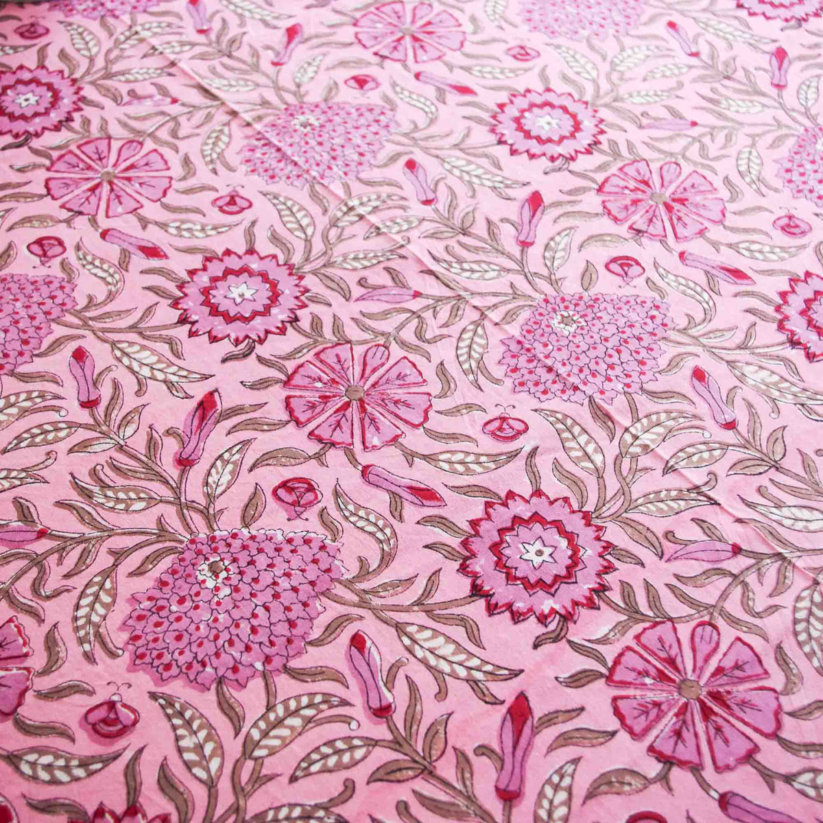 Baby Pink Floral Blossom Block Printed Rectangle Tablecloth Table Cover