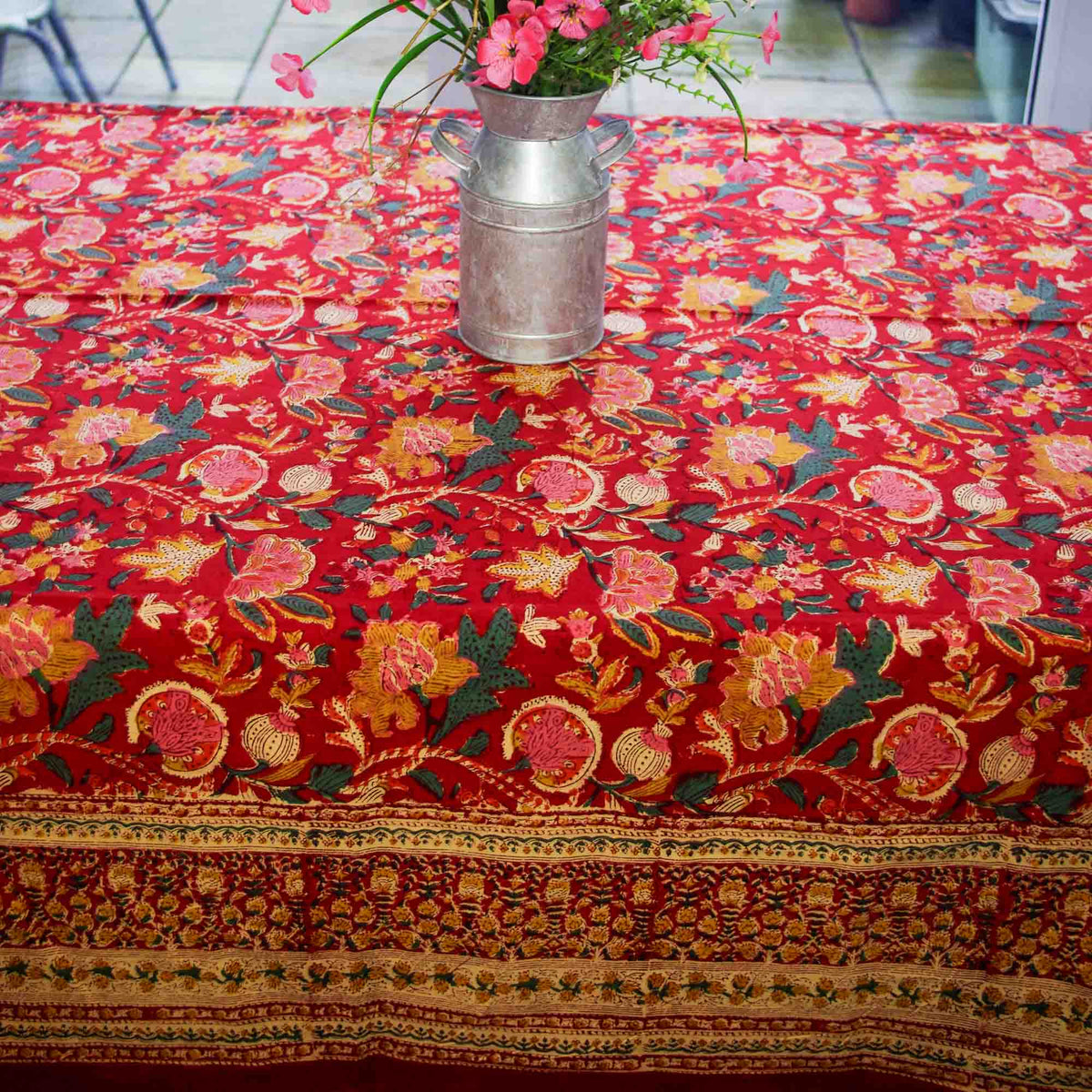 Red Floral Magic Block Printed Rectangle Tablecloth Table Cover