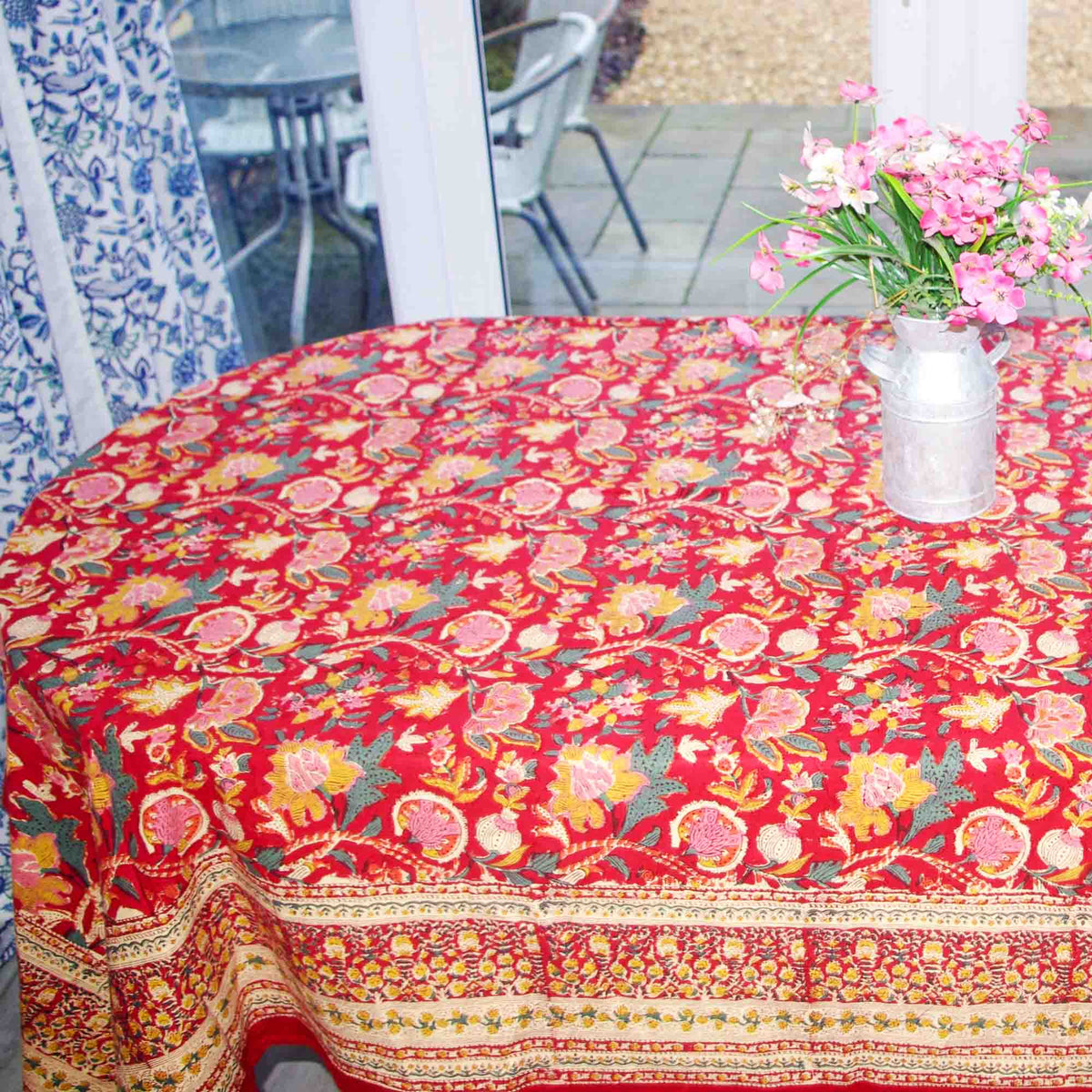 Red Floral Magic Block Printed Rectangle Tablecloth Table Cover