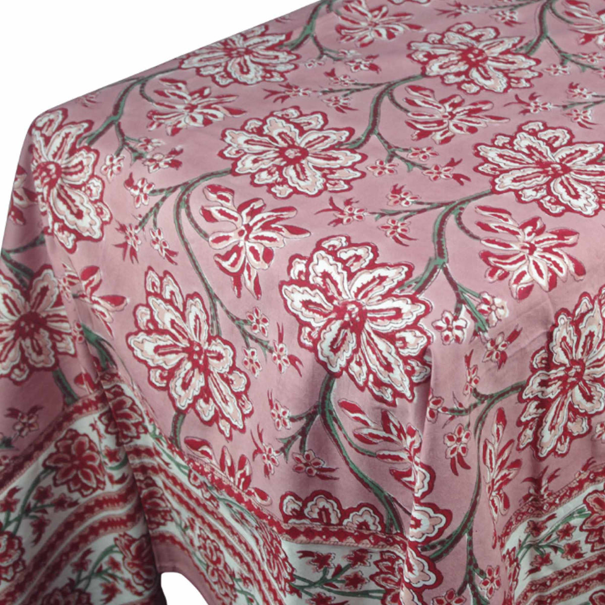 Blush Botanical Floral Print Rectangle Block Printed Tablecloth Table Cover