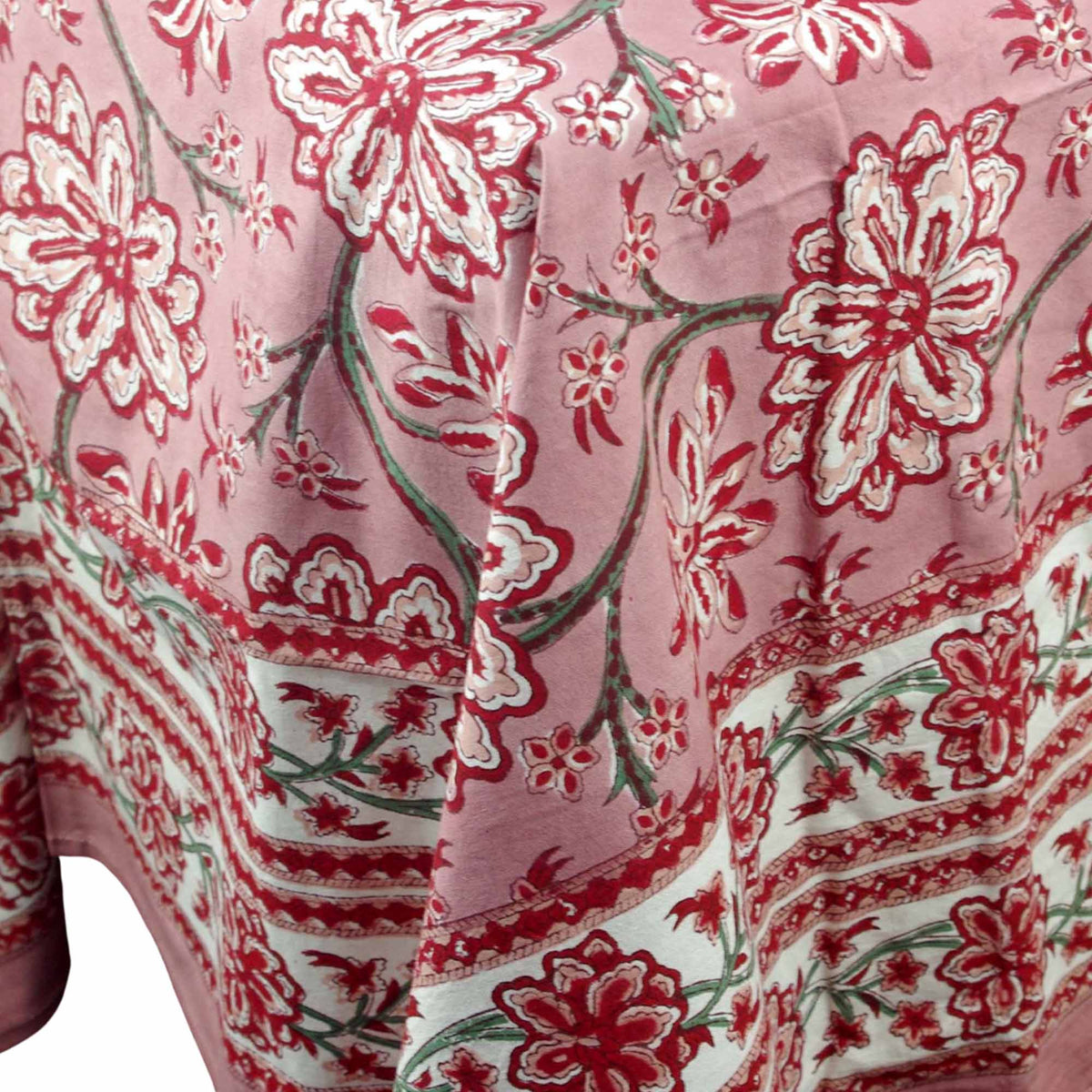 Blush Botanical Floral Print Rectangle Block Printed Tablecloth Table Cover