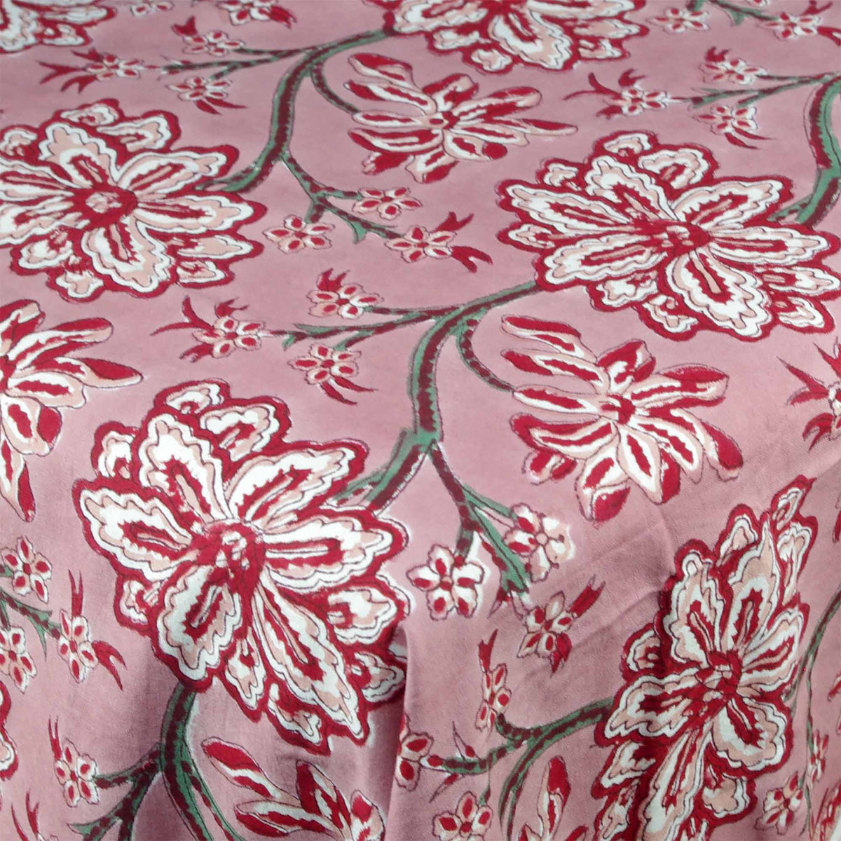 Blush Botanical Floral Print Rectangle Block Printed Tablecloth Table Cover