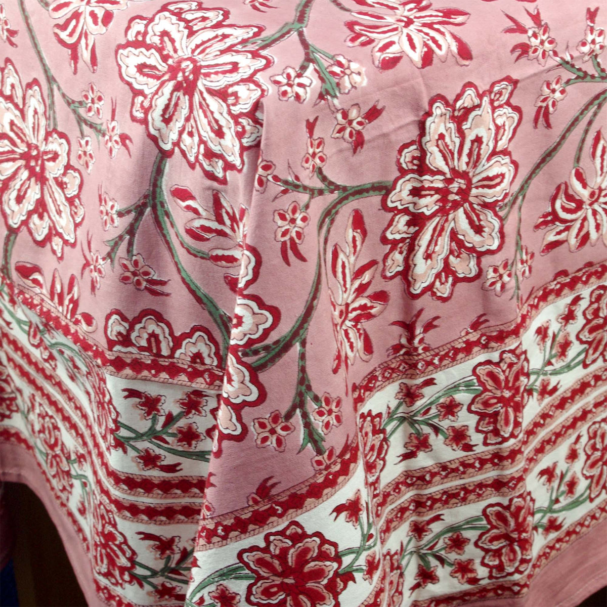 Blush Botanical Floral Print Rectangle Block Printed Tablecloth Table Cover
