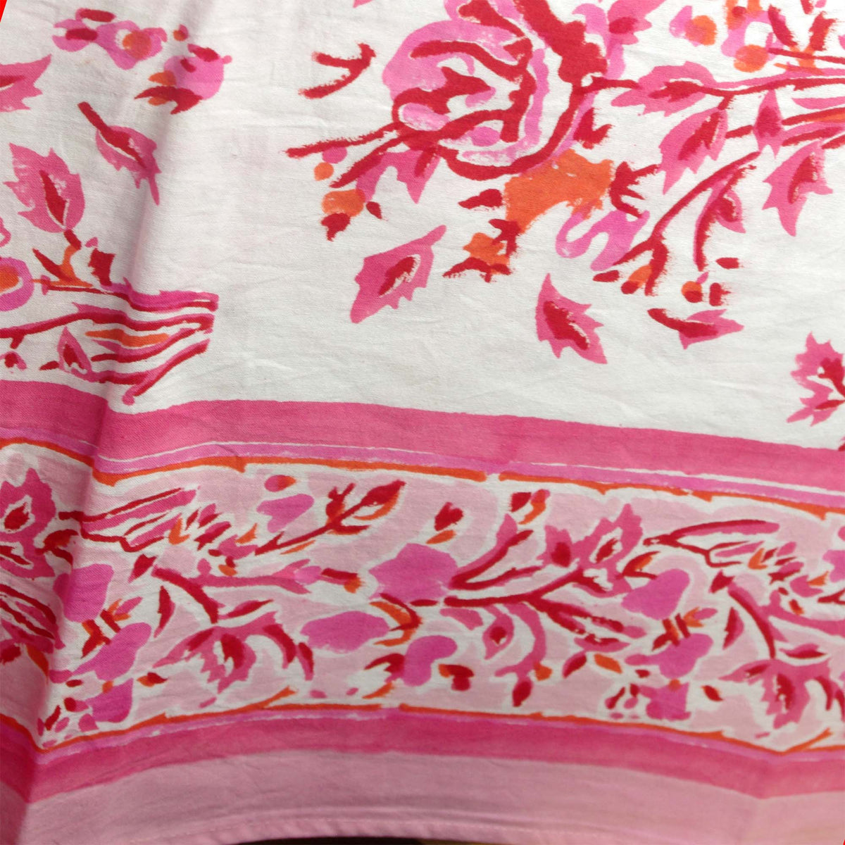 Blossom Pink & Coral Floral Rose Print Rectangle Block Printed Tablecloth /Table Cover