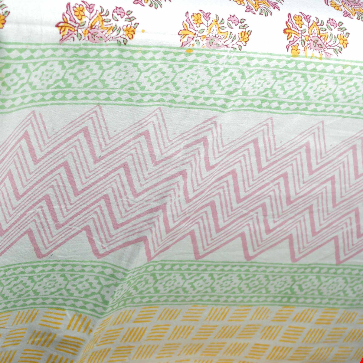 Marigold & Mint Floral Print Rectangle Block Printed Tablecloth - Includes 6 Napkins