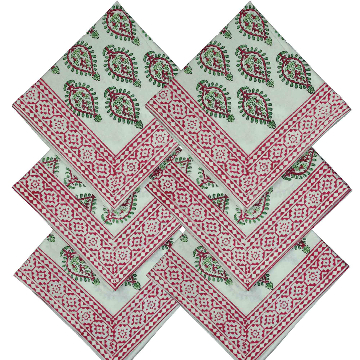 Rose & Sage Paisley Print Rectangle Block Printed Tablecloth - Includes 6 Napkins