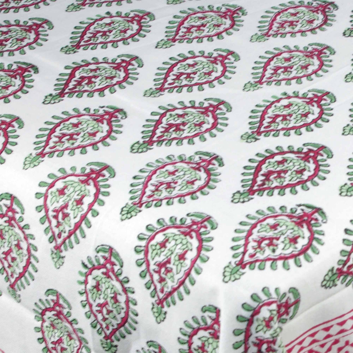 Rose & Sage Paisley Print Rectangle Block Printed Tablecloth - Includes 6 Napkins