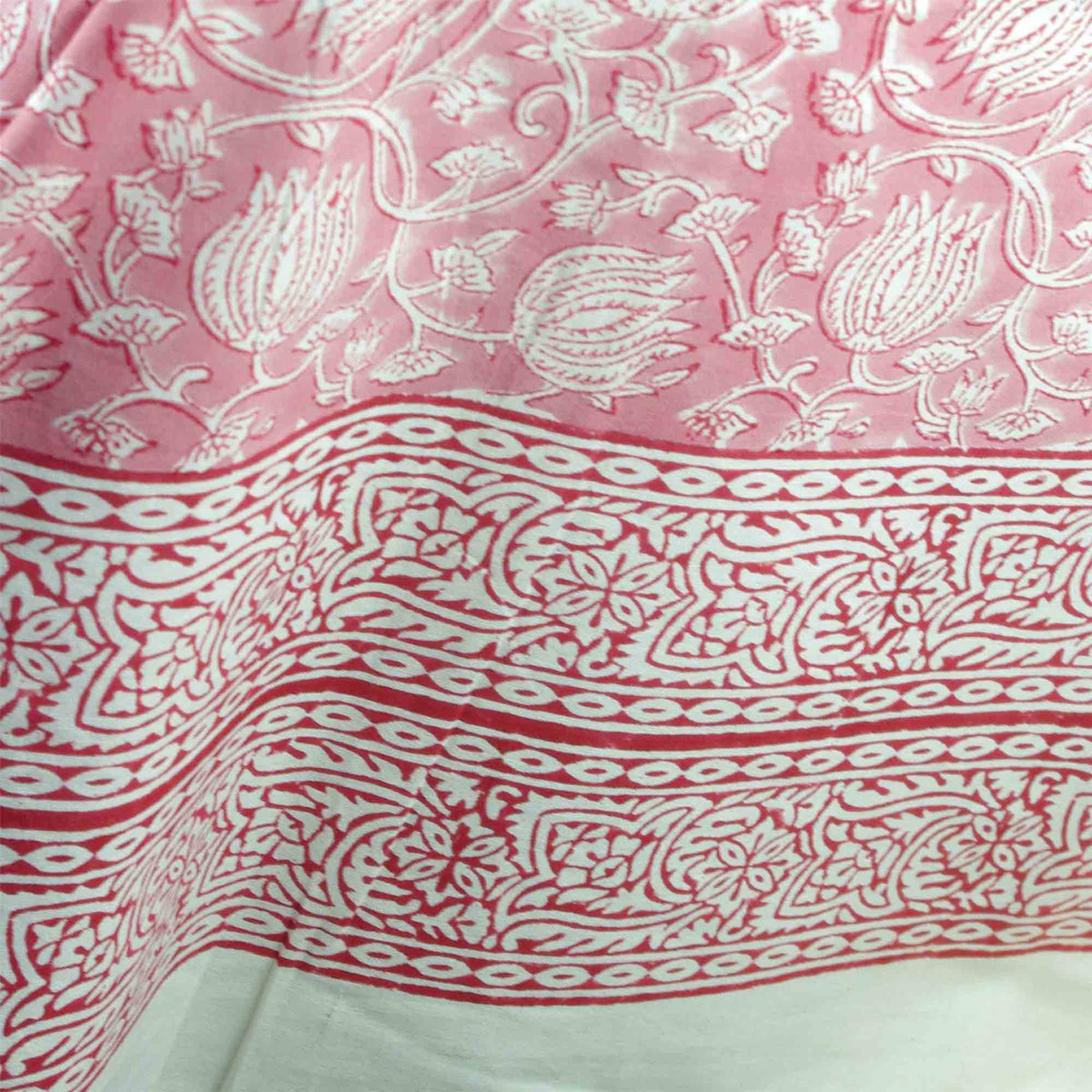 Pink Lotus Jaipur Print Rectangle Block Printed Tablecloth - Includes 6 Napkins