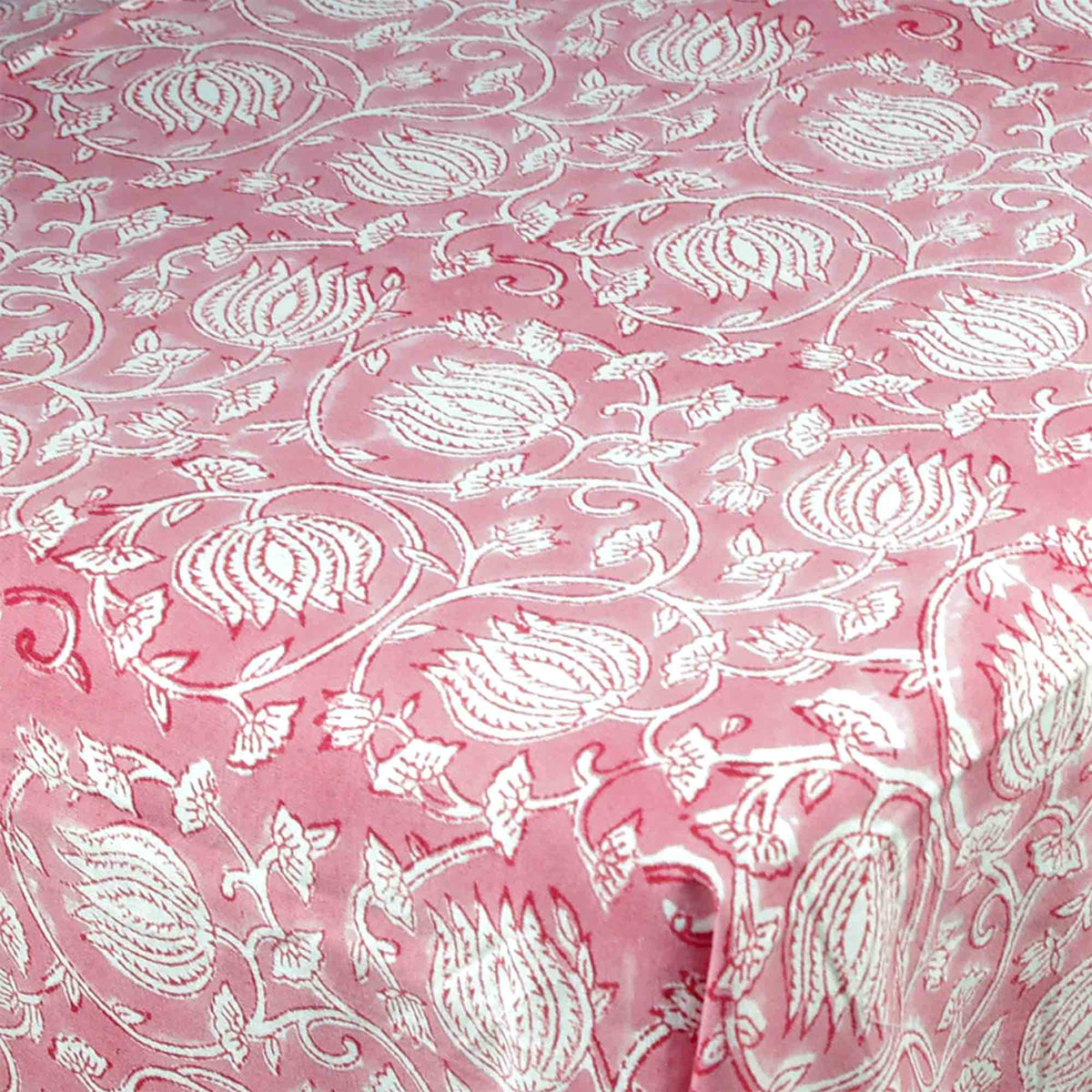 Pink Lotus Jaipur Print Rectangle Block Printed Tablecloth - Includes 6 Napkins
