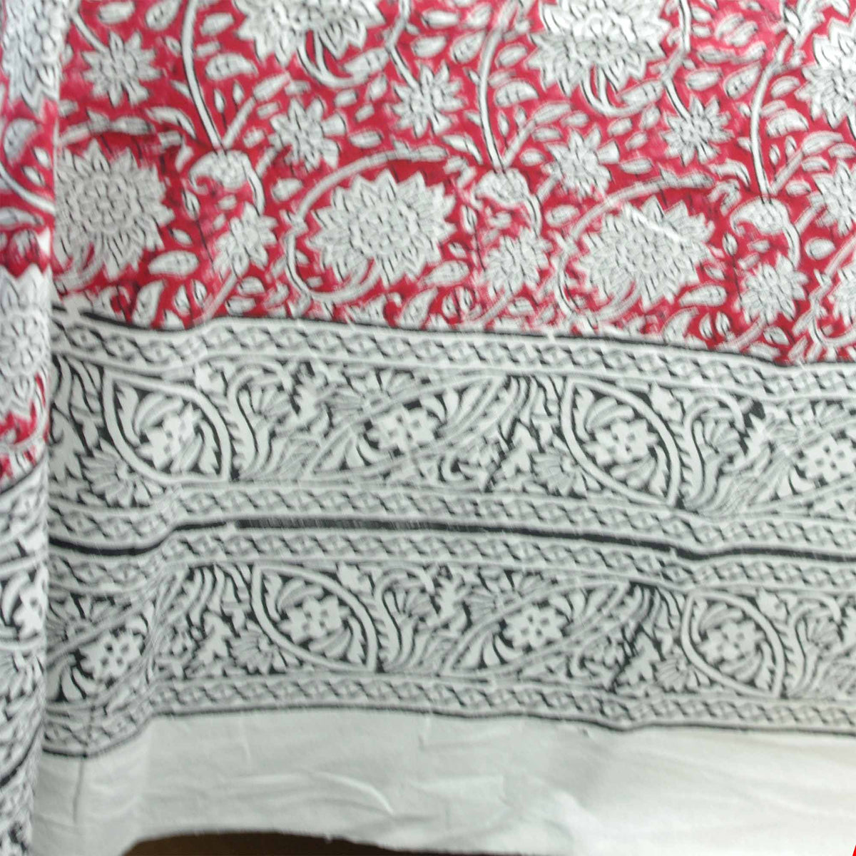 Crimson Red  Dahlia Print Rectangle Block Printed Tablecloth - Includes 6 Napkins