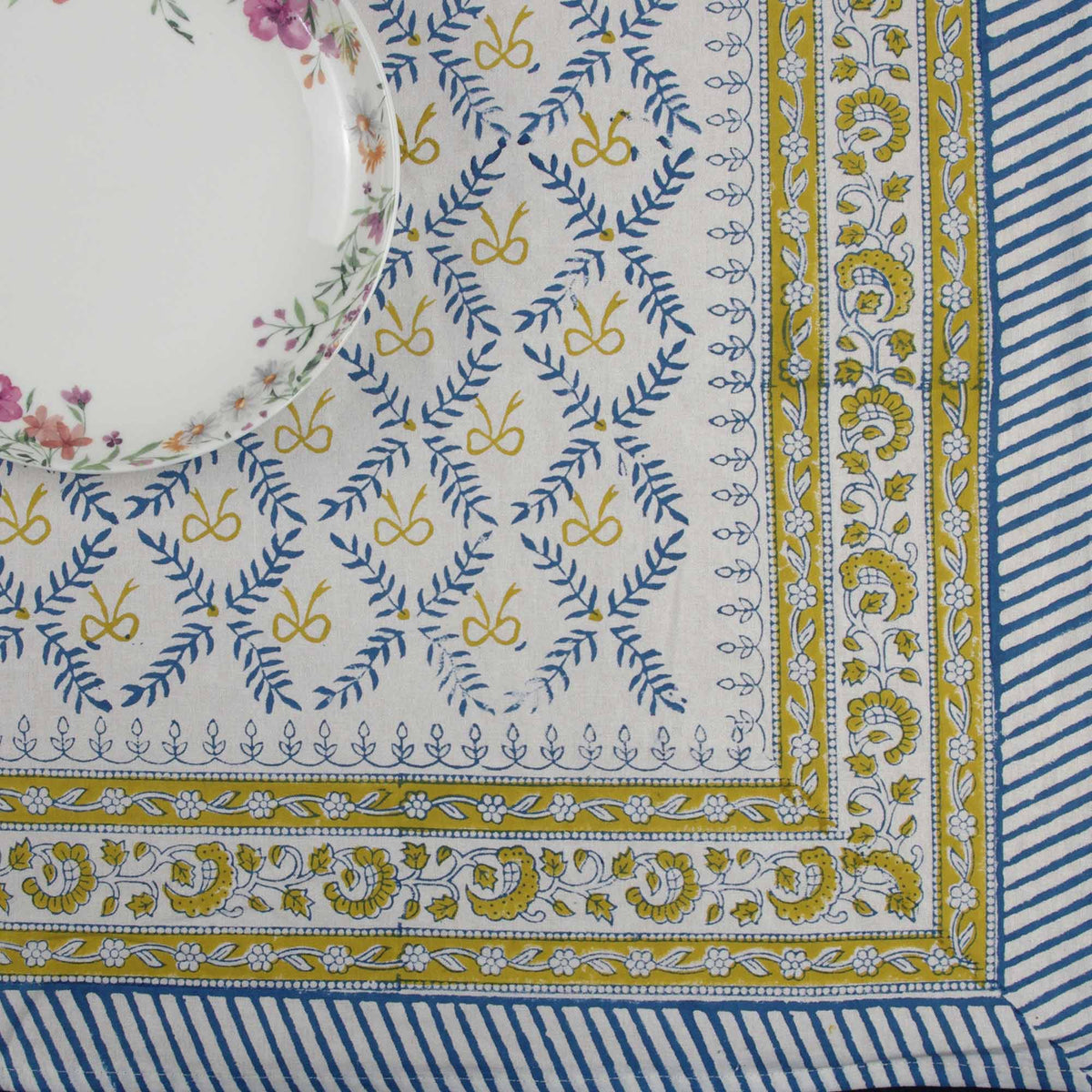 Block Printed Rectangle Tablecloth Table Cover - Bow design