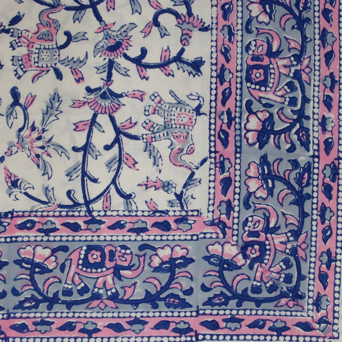 Blue & Pink Floral Jaal Print Rectangle Tablecloth Table Cover