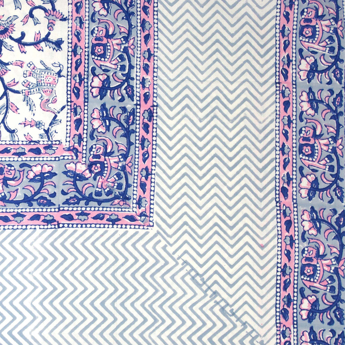 Blue & Pink Floral Jaal Print Rectangle Tablecloth Table Cover
