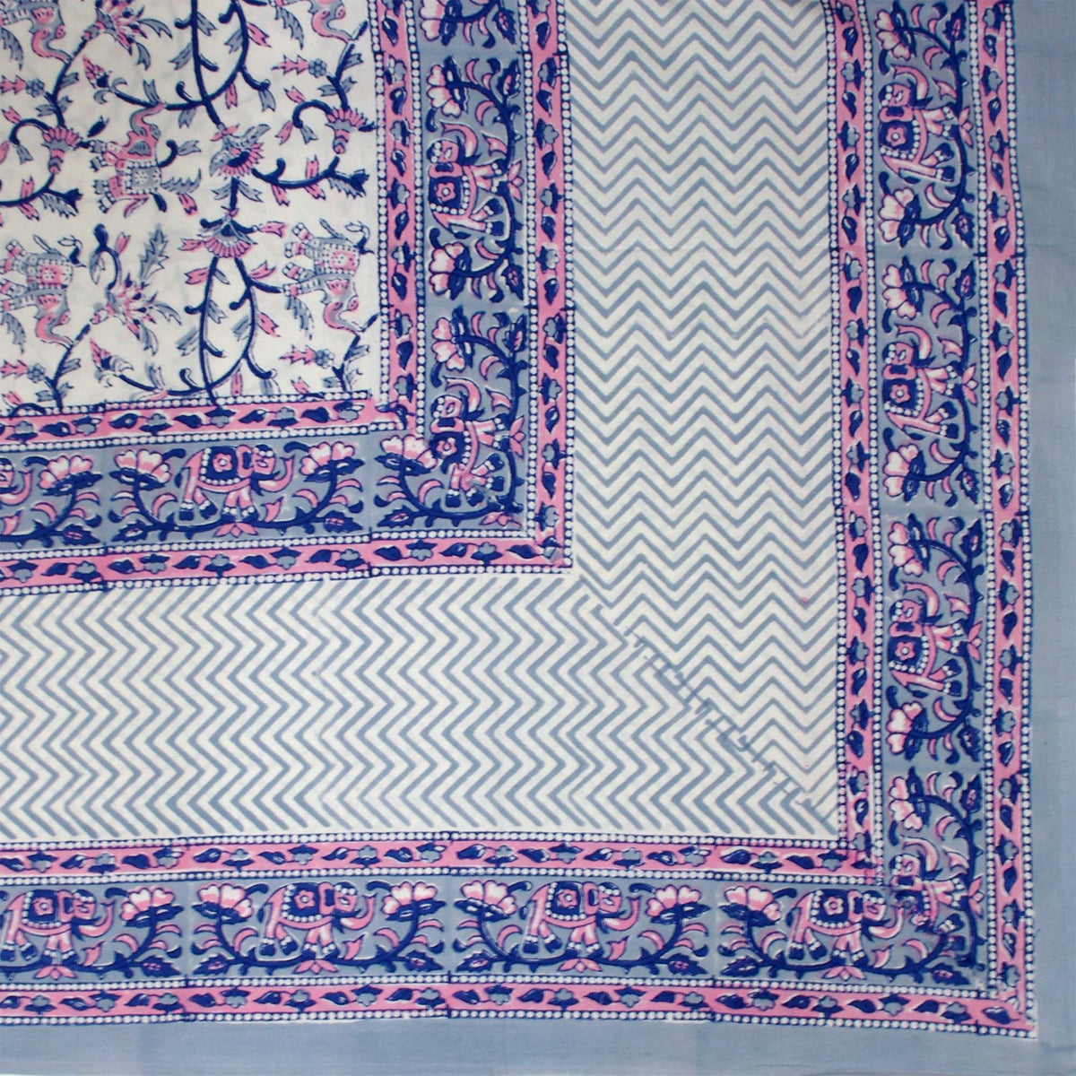 Blue & Pink Floral Jaal Print Rectangle Tablecloth Table Cover