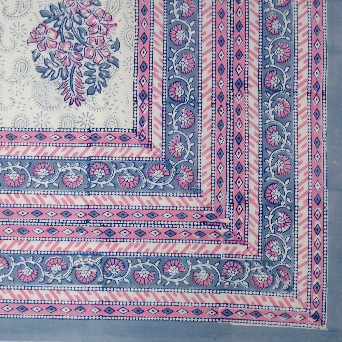 Blue & Pink Floral Paisley Print Rectangle Tablecloth Table Cover