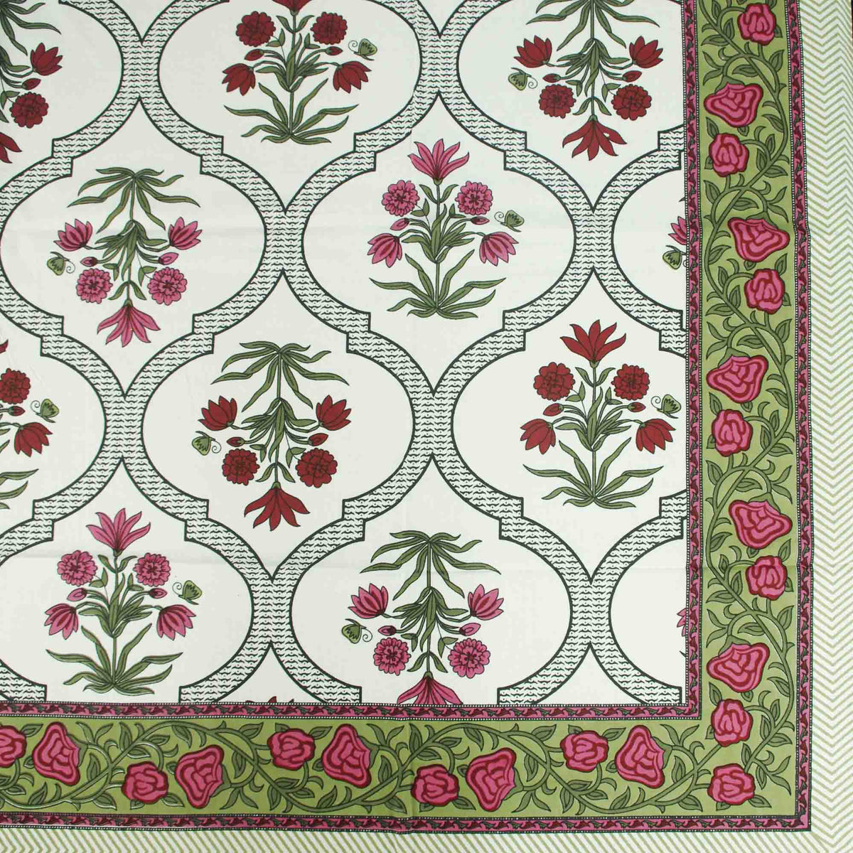 Green & Red Traditional Bagh Print Rectangle Tablecloth Table Cover