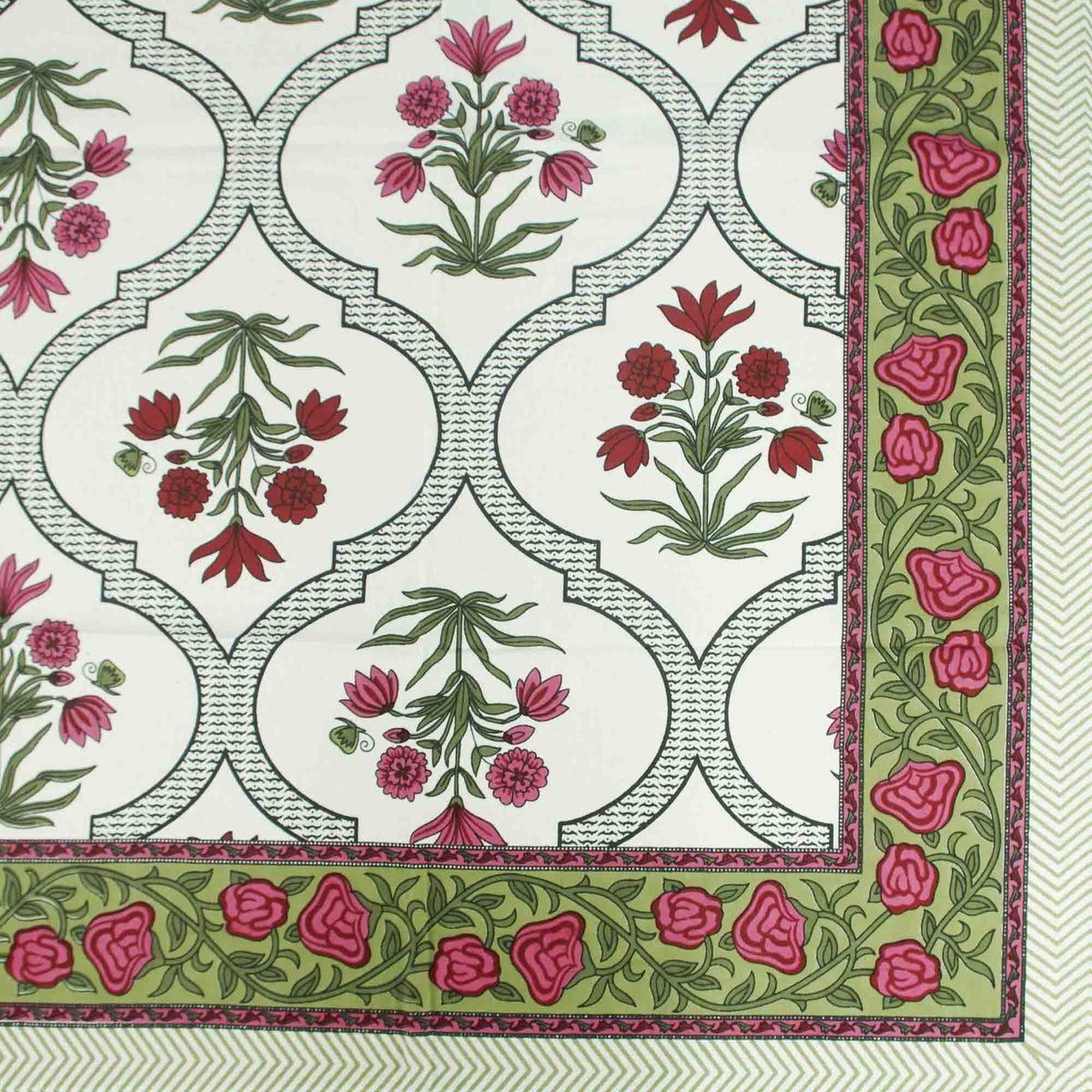 Green & Red Traditional Bagh Print Rectangle Tablecloth Table Cover