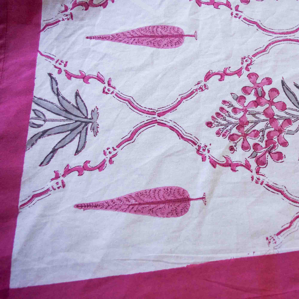Pink Cypress Trees With Flower Bouquet Block Printed Rectangle Tablecloth Table Cover