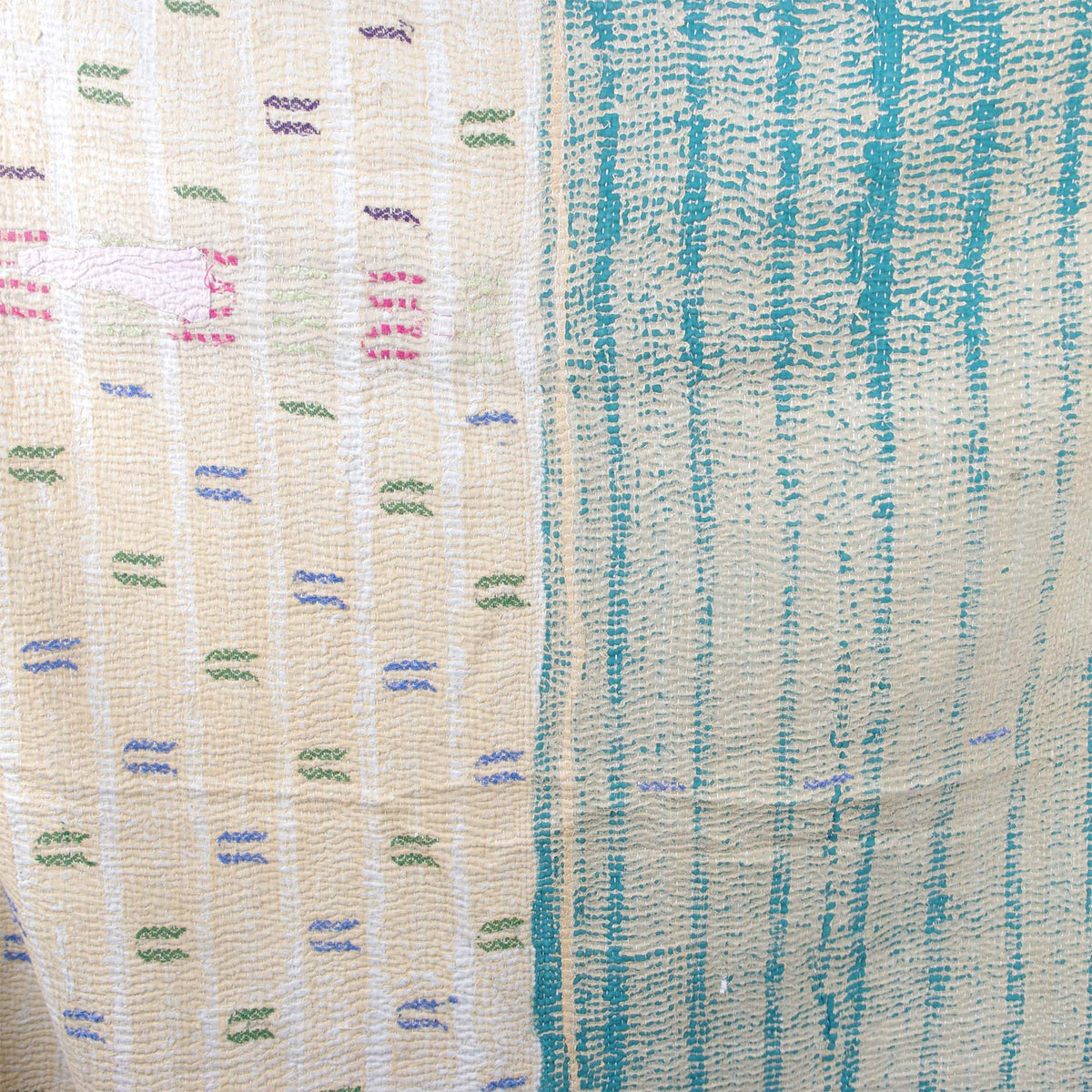 Vintage Patchwork Indian Blue & Beige Kantha Quilt VK 1084