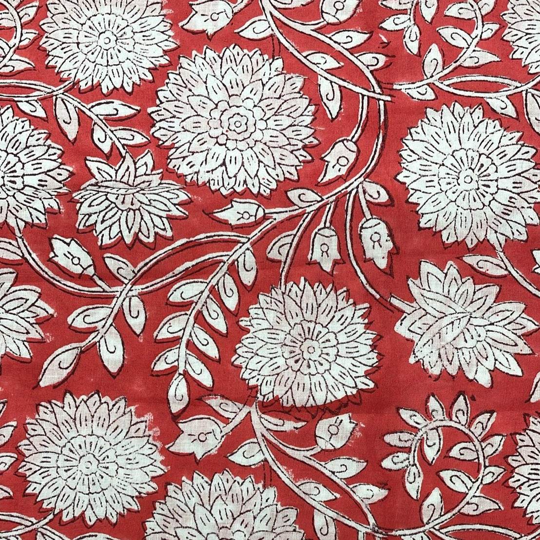 Indian Hand Block Printed Magenta Cerise Floral 100% Cotton Fabric Design 206