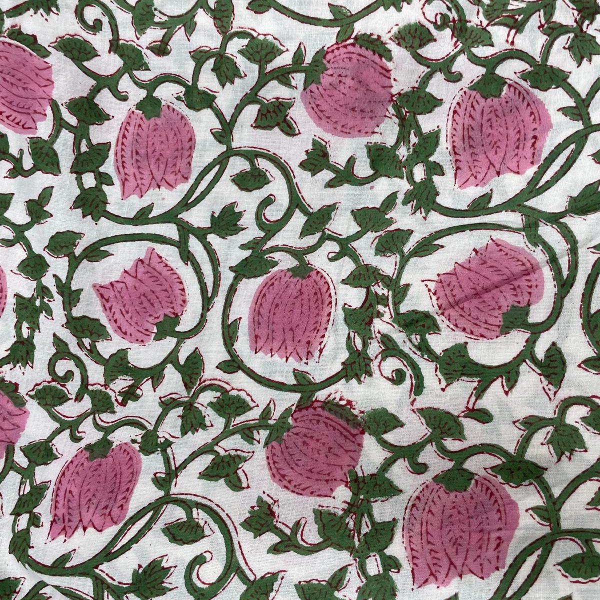 Indian Hand Block Print Pink Floral 100% Baumwolle Damen Kleid Stoffdesign 29