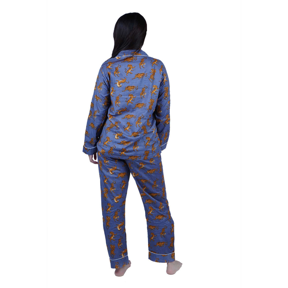 Long Cotton Pyjama Set - Tiger Print