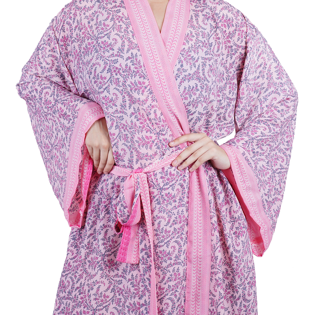 New Luxury Silk Boho Kimono House Robe - Pink Floral