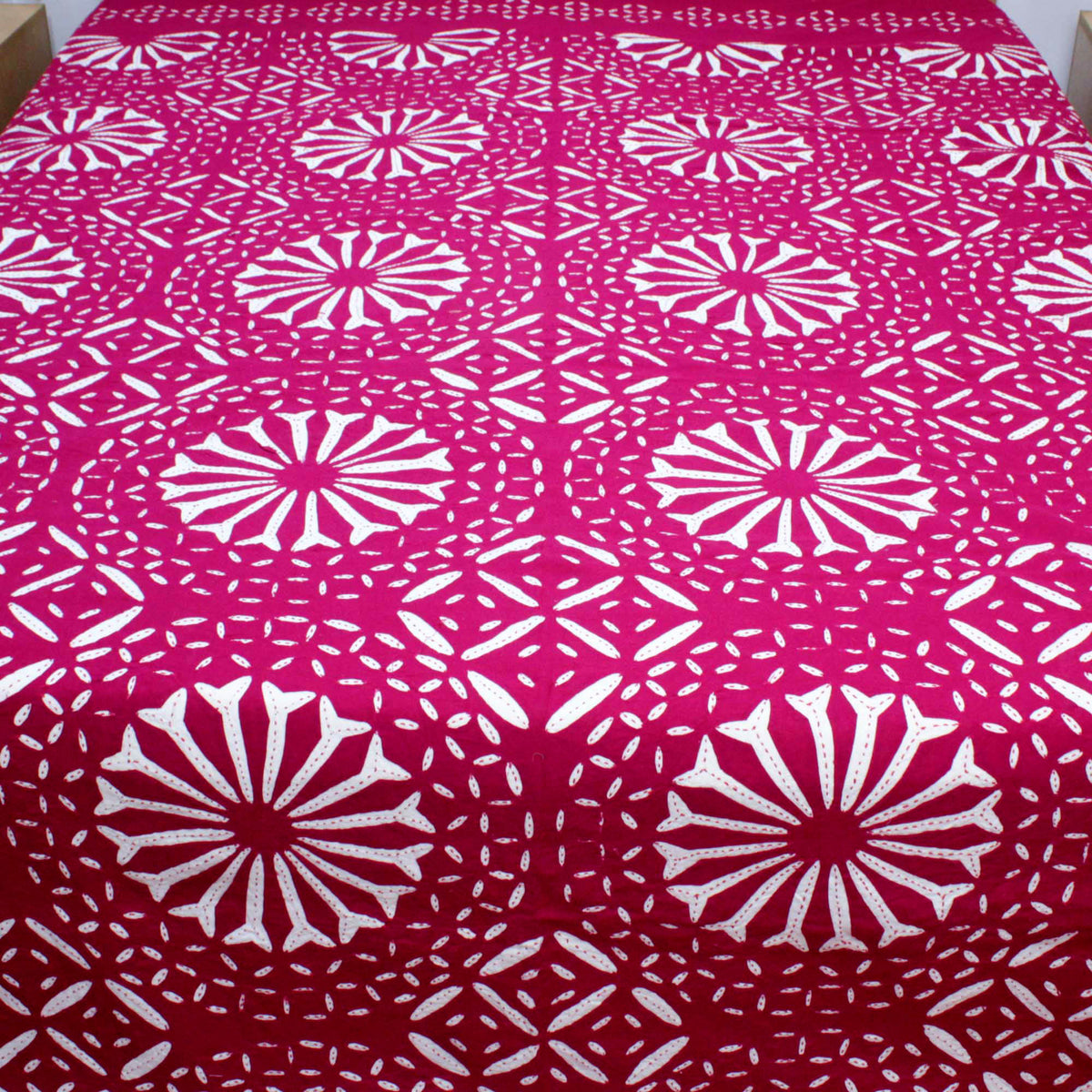 Pink Indian Applique Cutwork Kantha Bedspread,Queen Size Bed Cover, Bohemian Reversible bedspread, Handmade Bohemian Embroidered Applique