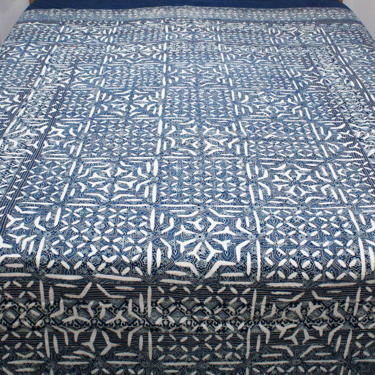 Indigo Blue Indian Applique Cutwork Kantha Bedspread