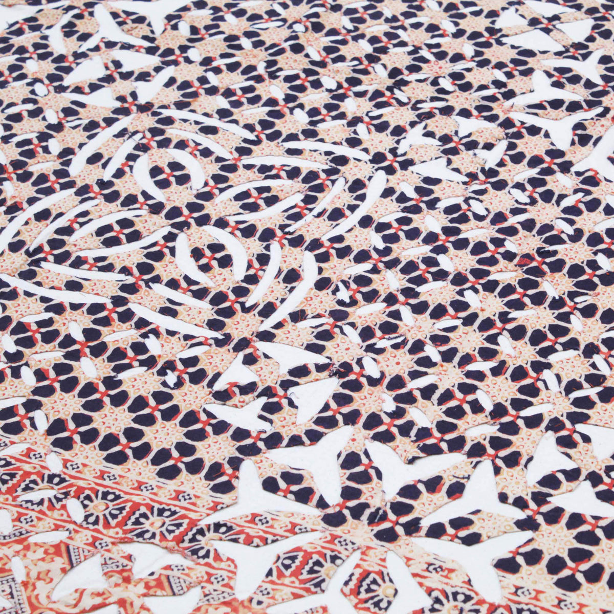Orange Color Ajarakh Cutwork Applique Kantha Bedspread
