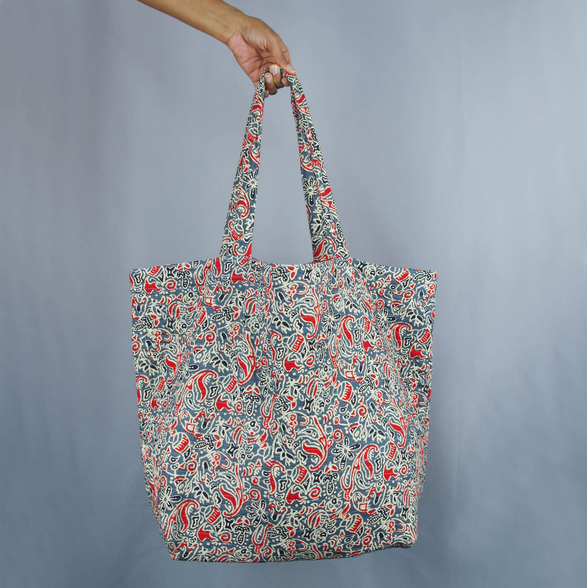 Cotton Quilted Large Shoppping / Beach Bag - Grey Abstract