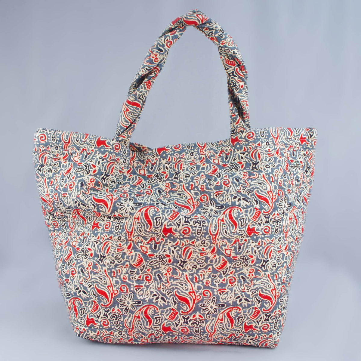 Cotton Quilted Large Shoppping / Beach Bag - Grey Abstract