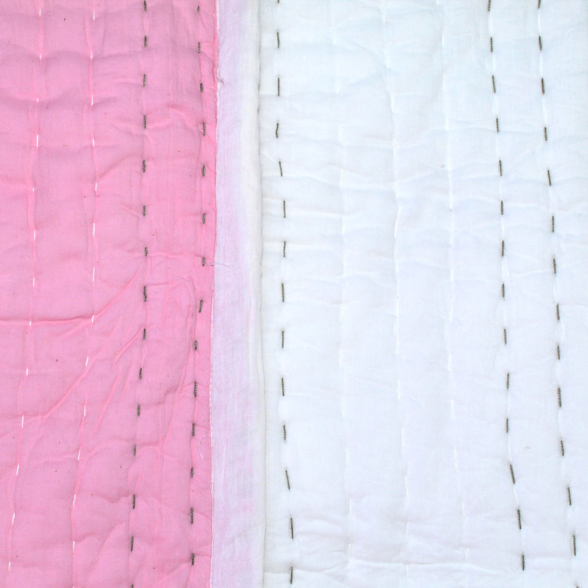 Baby Pink & White Cotton Quilted Soft Baby Kantha Quilt
