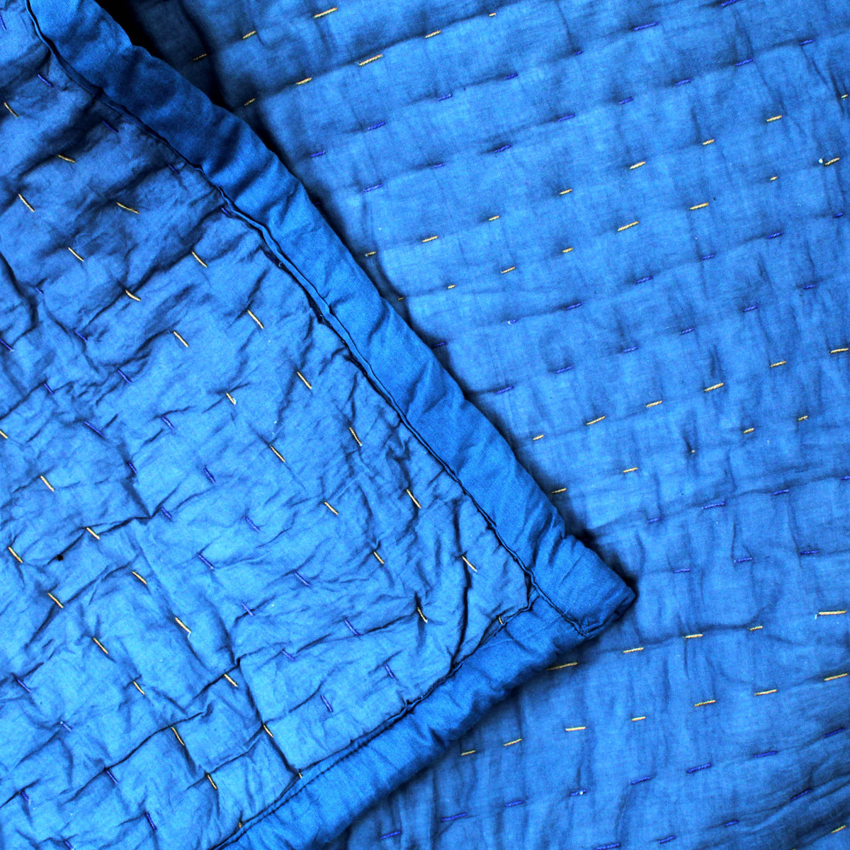 Blaue Baumwolle gesteppte weiche Baby-Kantha-Steppdecke 