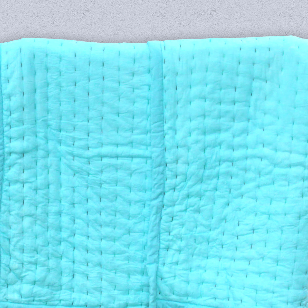Light Blue Cotton Quilted Soft Baby Kantha Quilt