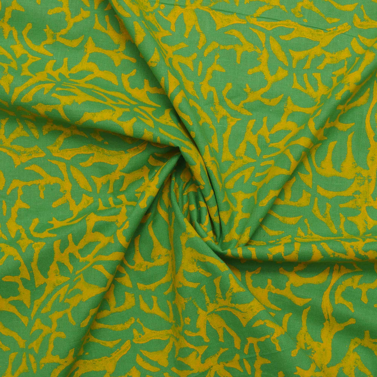 Indian Hand Block Gad Print Green Mustard Yellow Floral 100% Cotton Women Dress Fabric Design 142