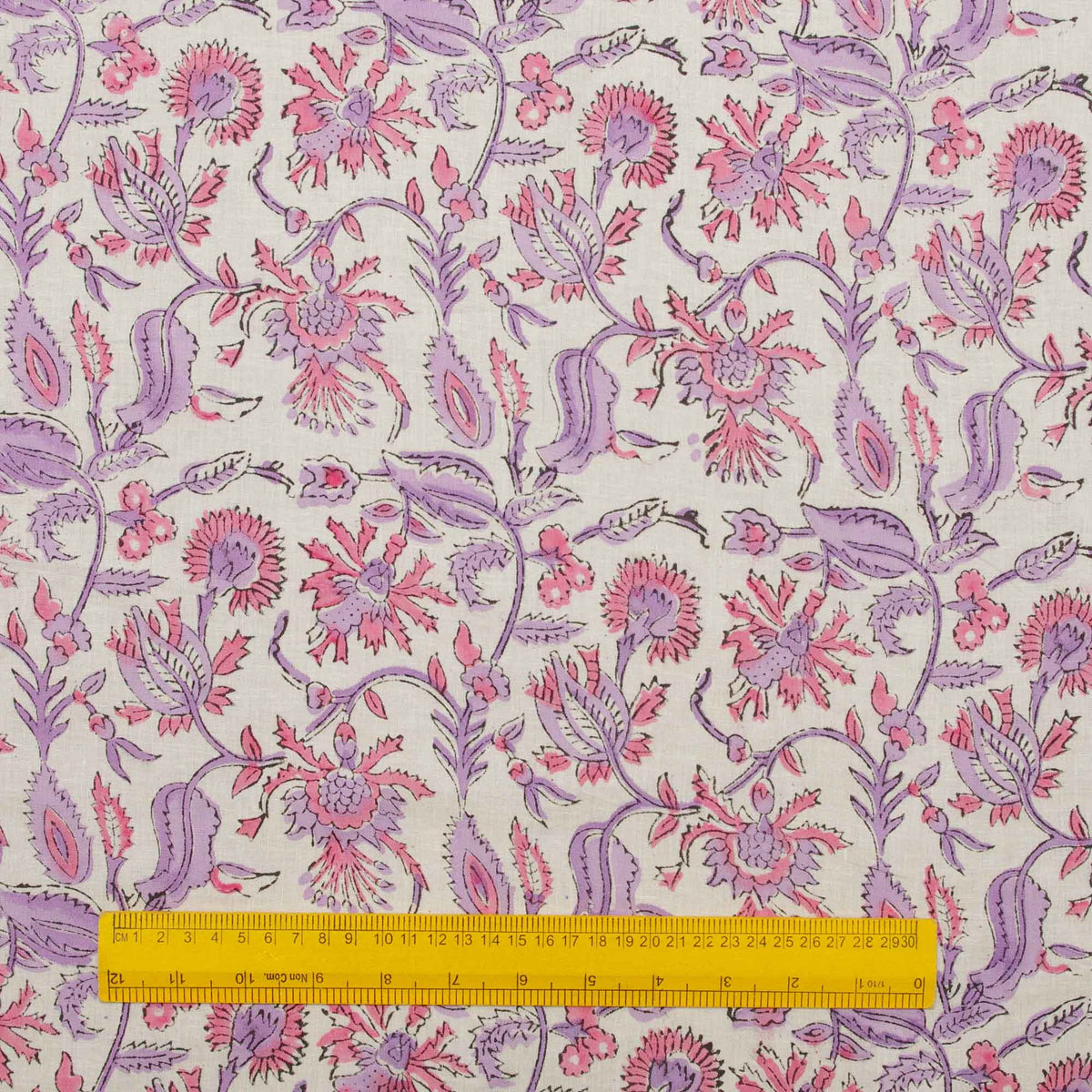 Block Print Purple Pink Wild Flowers 100% Cotton Women Dress Fabric Design 151