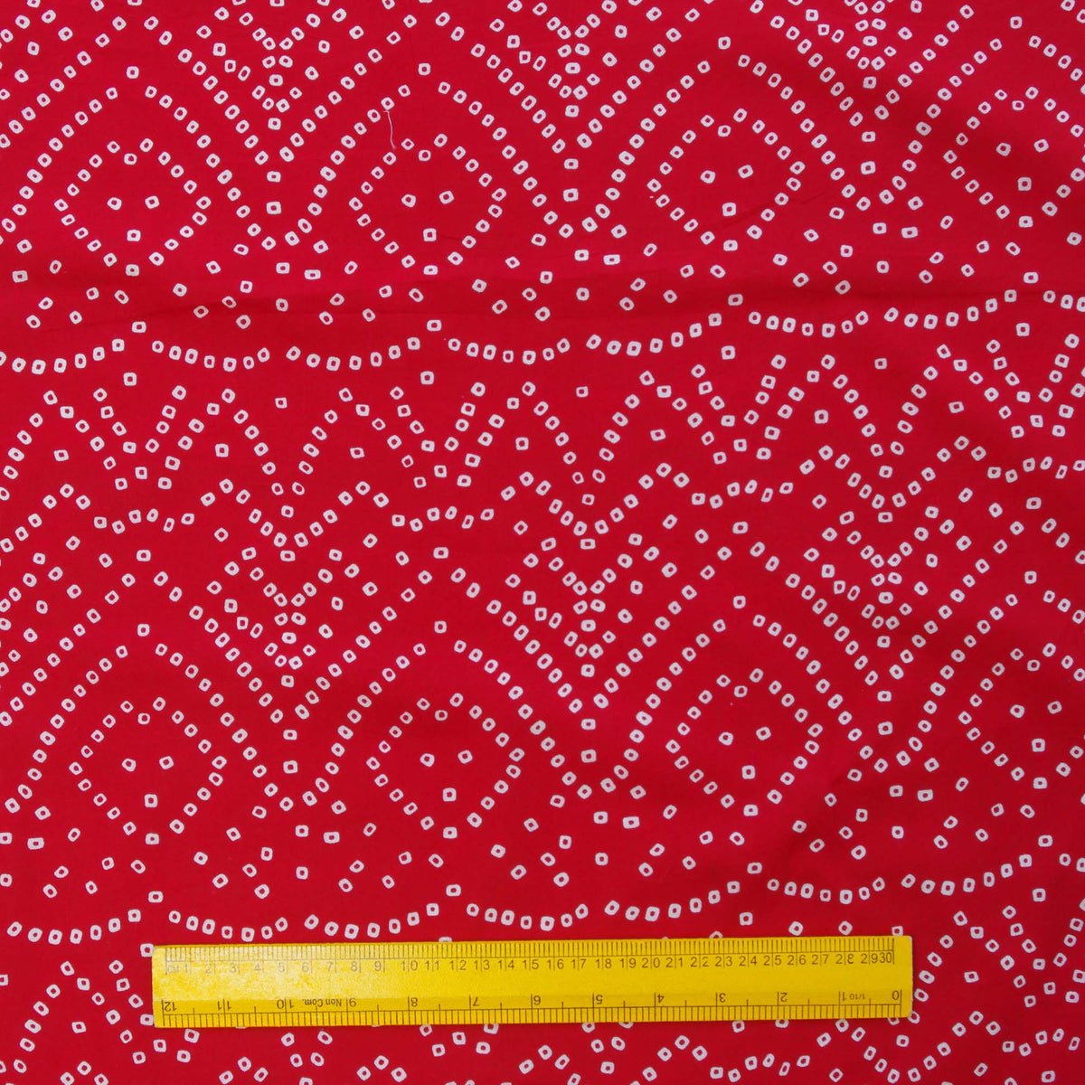 Hand Siebdruck 100 % Baumwolle Rot Bandhani Damen Kleid Stoff Design 161