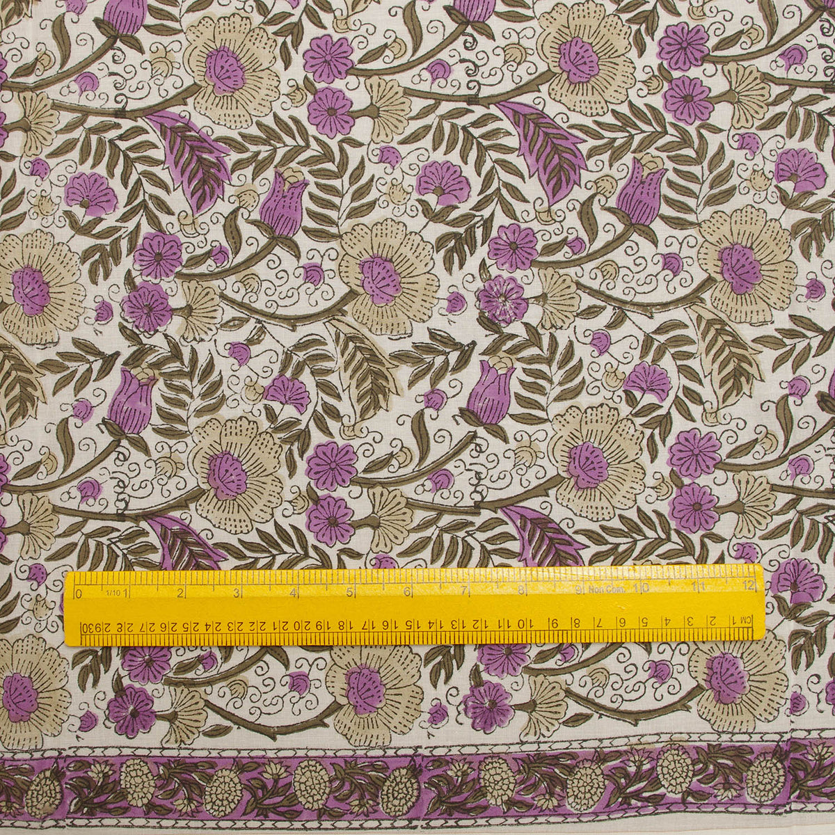 Block Print 100 % Cotton Voile Purple Floral Print Fabric Design 185