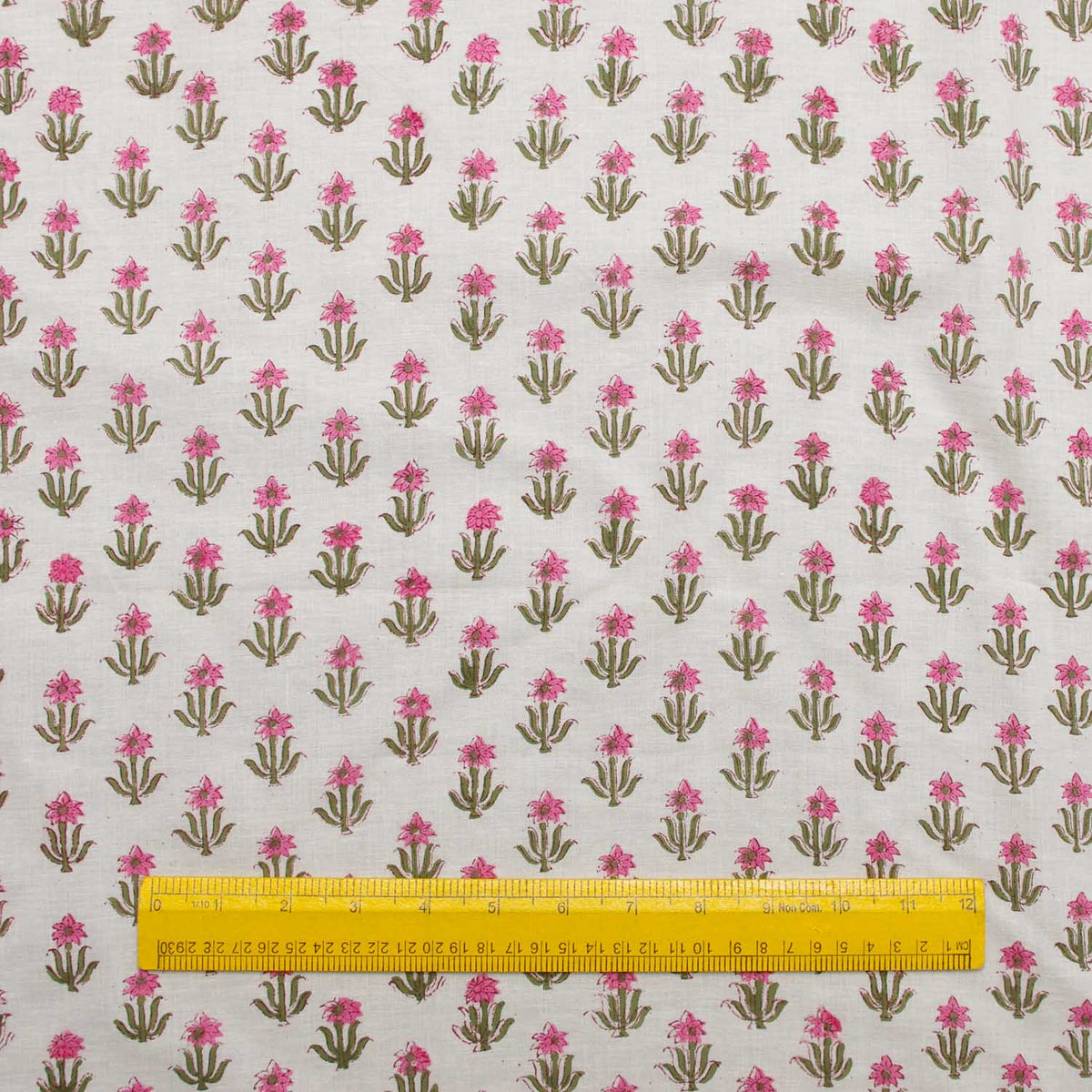 Indian Hand Block Printed Small Pink Flowers Cotton Women Dress Fabric Design 207
