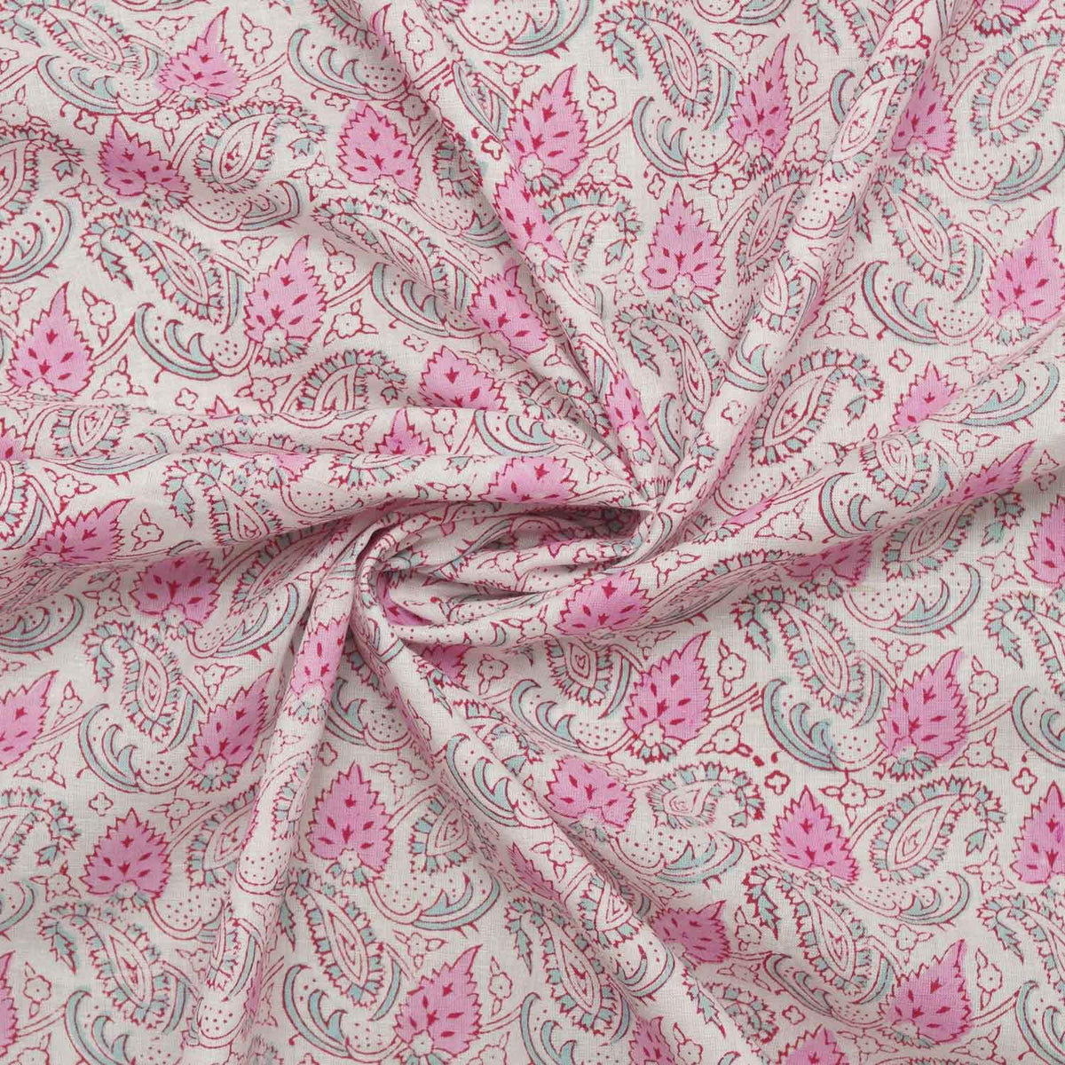 Indian Hand Block Print Pink Leaf 100% Cotton Women Dress Fabric Design 210