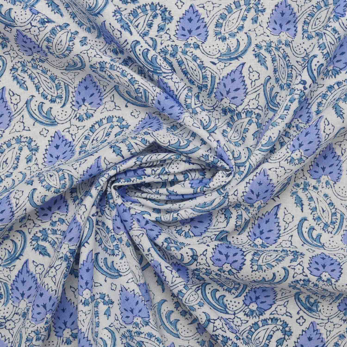 Indian Hand Block Print Dusky Blue Leaf Cotton Fabric Design 211