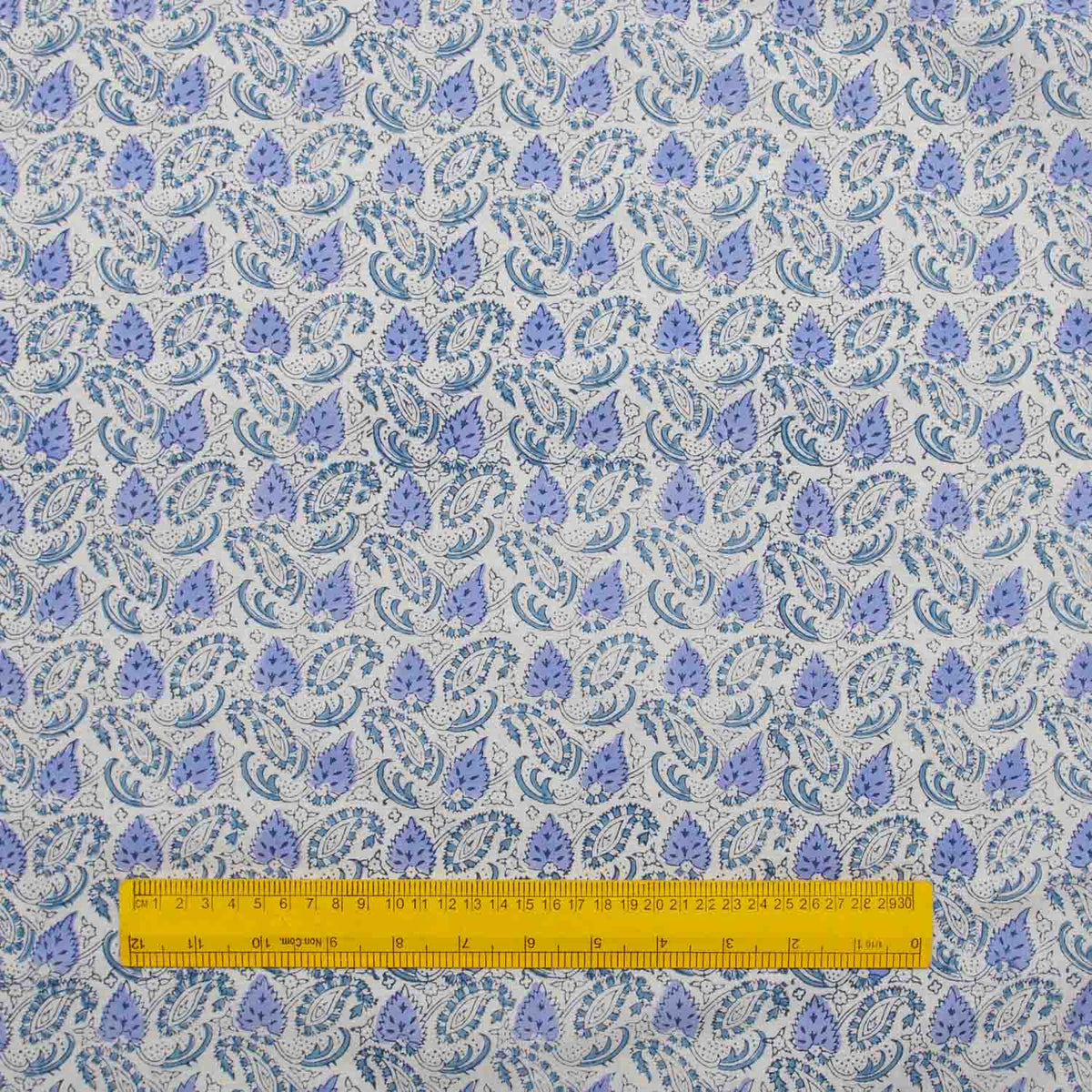 Indian Hand Block Print Dusky Blue Leaf Cotton Fabric Design 211