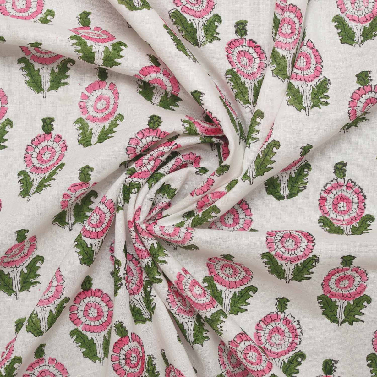 Indian Hand Block Print Pink Motif 100% Cotton Women Dress Fabric Design 213