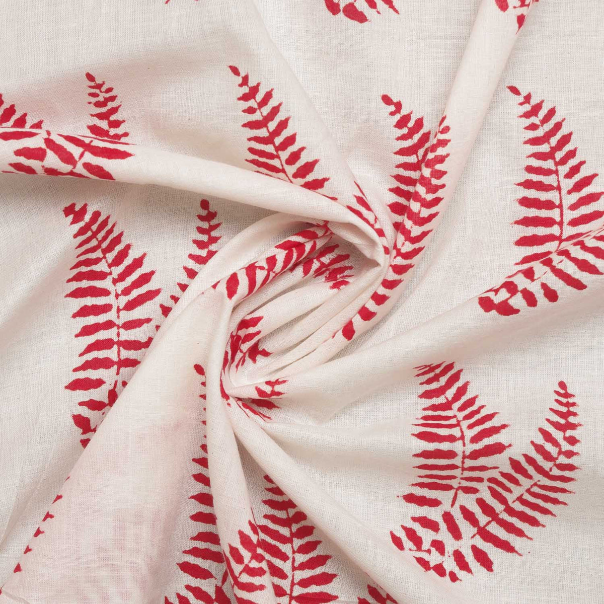 Indian Hand Block Print Red Fern Leaf 100% Cotton Women Dress Fabric Design 217
