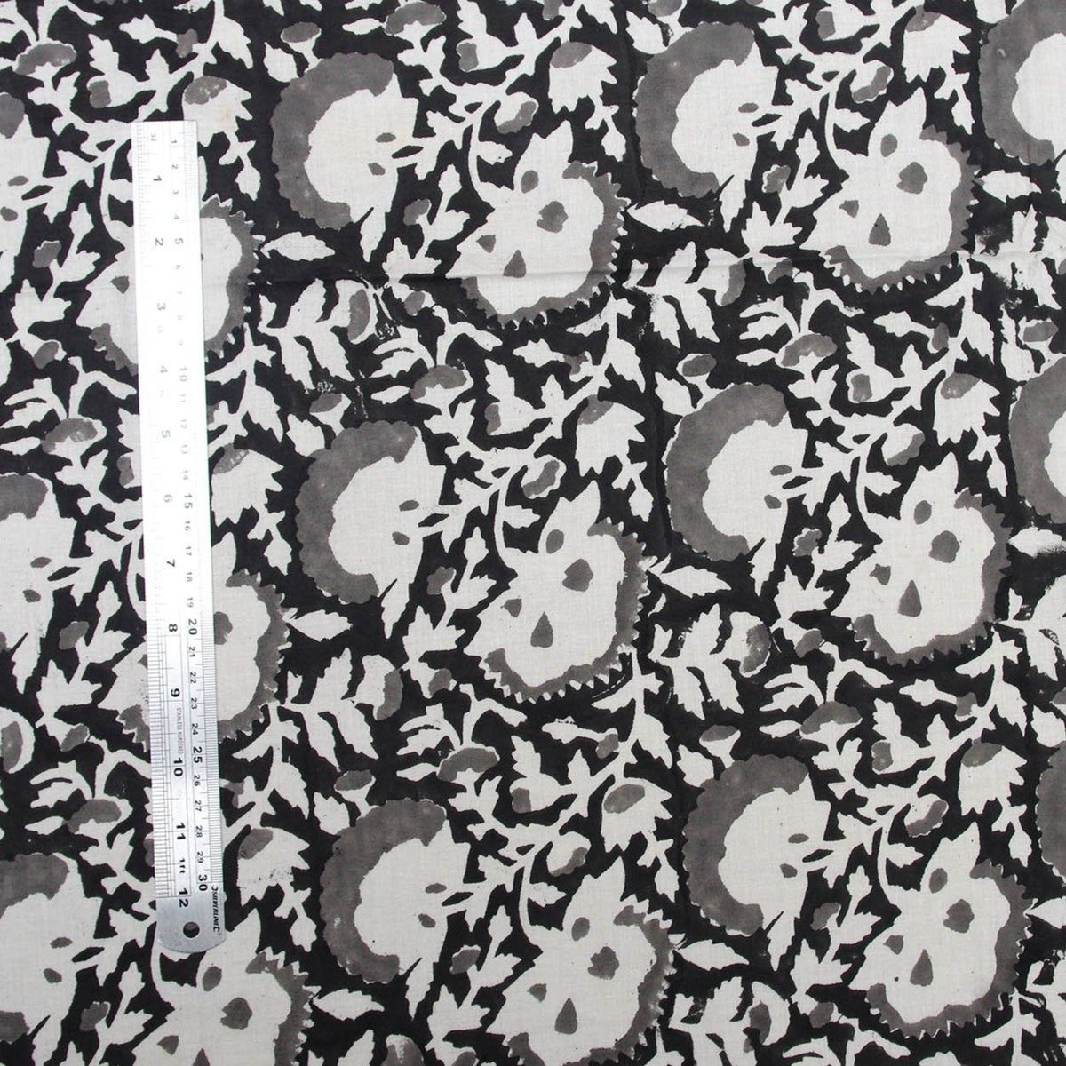Grey Black Block Print Fabric