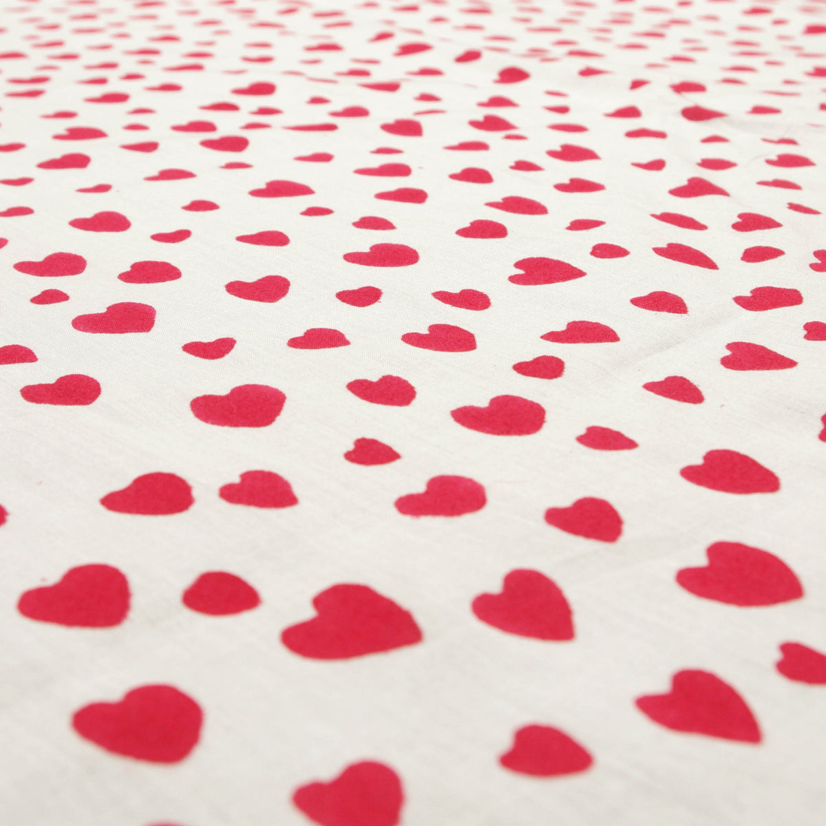 Red Hearts Block Print 100% Cotton Women Dress Fabric Design 227